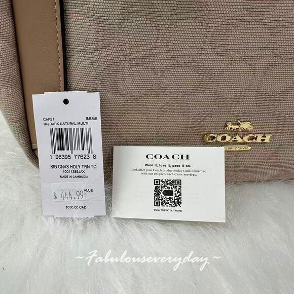 Coach Hadley Turnlock Tote Bag With Signature Canvas In Gold/Dark Natural CAK51 - Picture 4 of 10